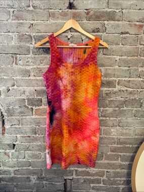 love J Vibrant Pink-Orange-Yellow Tie-Dye Tank Dress